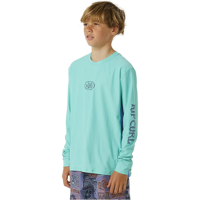 2024 Rip Curl Boys Lost Islands UPF Long Sleeve Rash Vest 12CBRV - Aqua